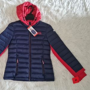TOMMY HILFIGER PUFFY JACKET Women's size M Navy Blue/Red READ DESCRIPTION